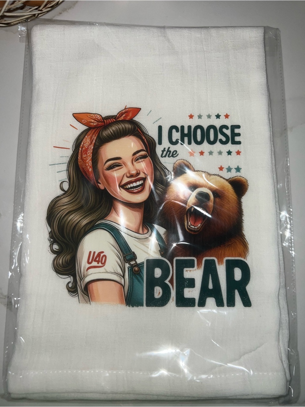 I Choose the Bear Decorative White Kitchen Towel